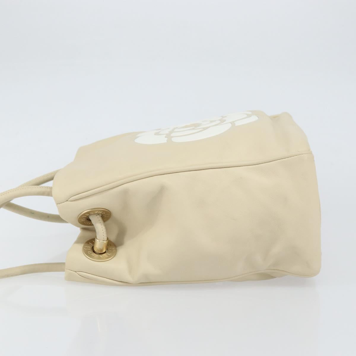 CHANEL Camelia Tote Bag Leather Beige Gold CC Auth bs31794A
