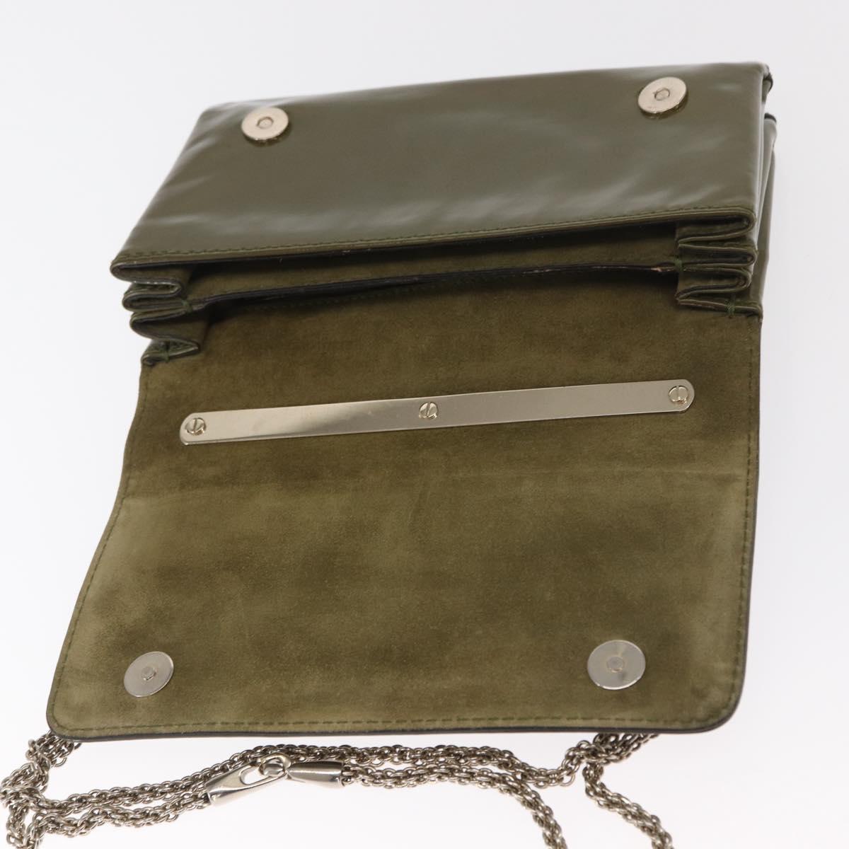 VALENTINO Studs Chain Shoulder Bag Enamel Khaki Gold Auth bs31799