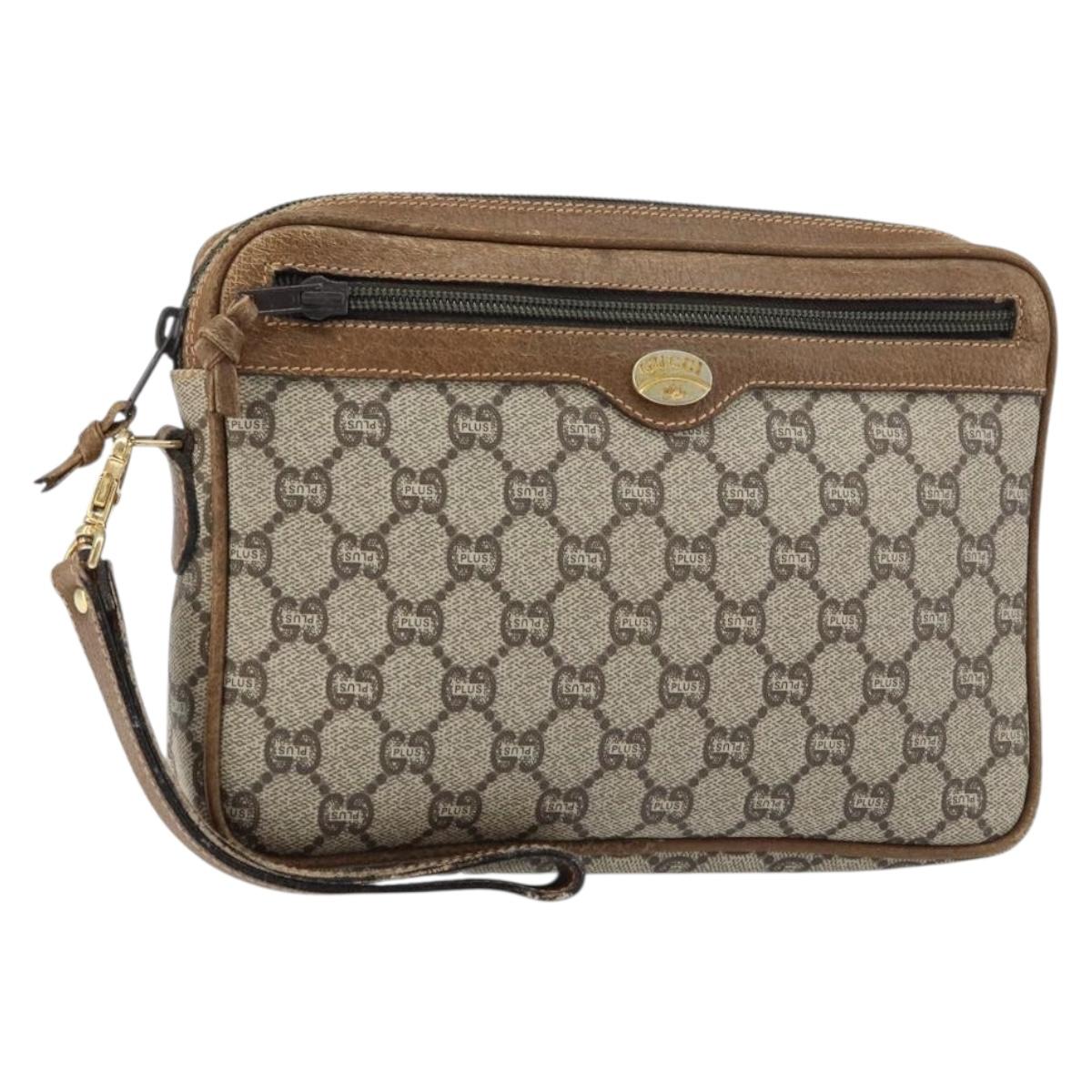 GUCCI GG Plus Supreme Clutch Bag PVC Beige Gold Auth bs31804