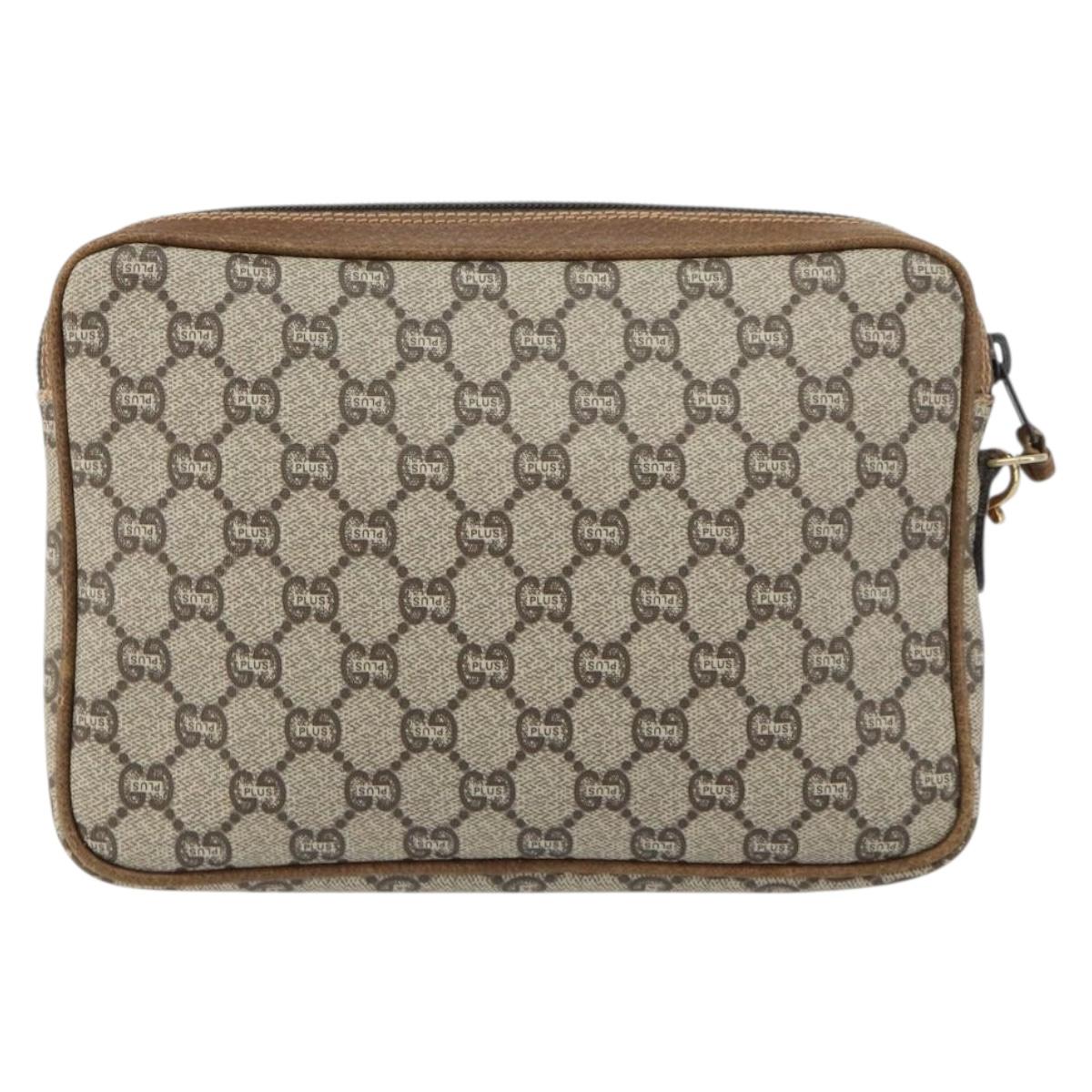 GUCCI GG Plus Supreme Clutch Bag PVC Beige Gold Auth bs31804