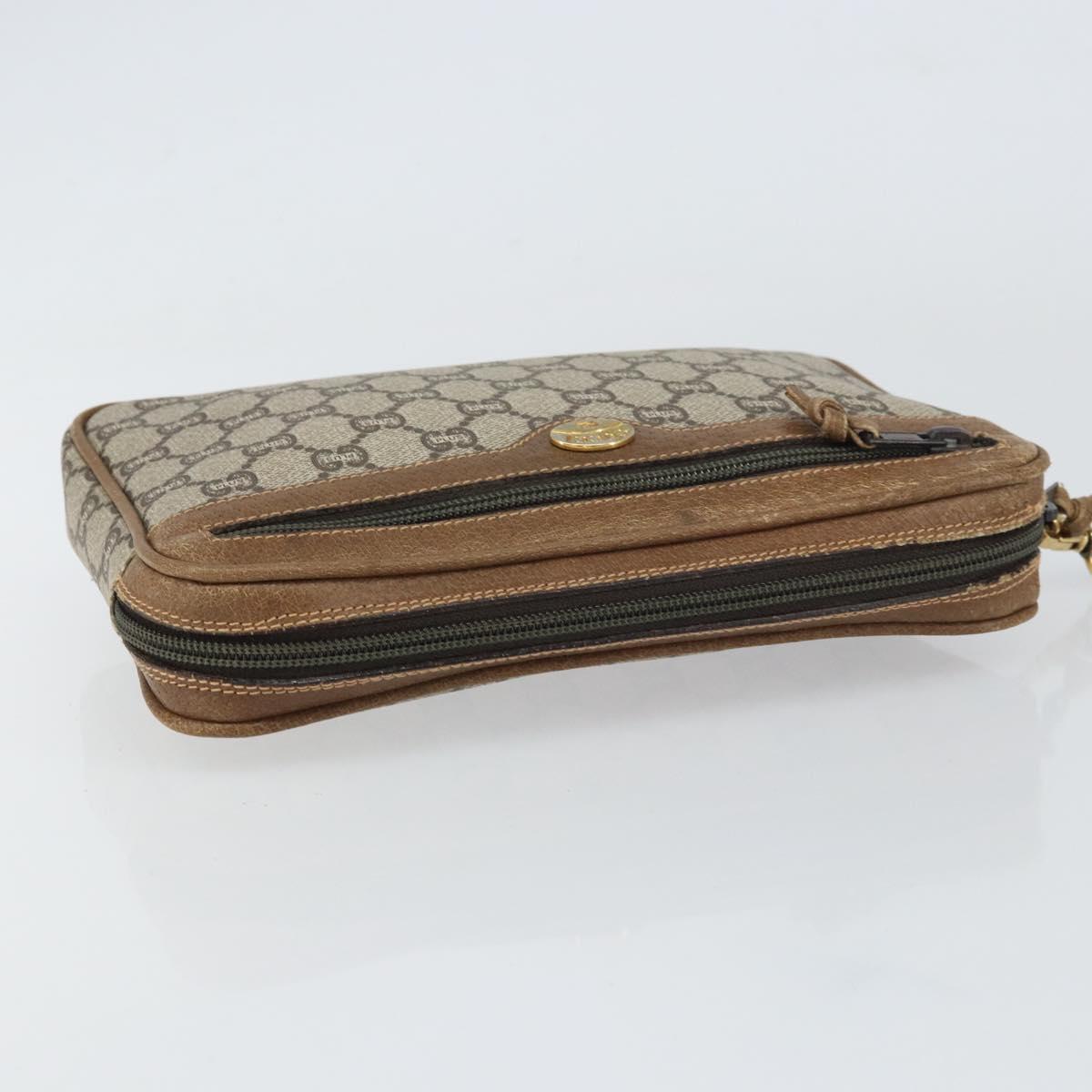 GUCCI GG Plus Supreme Clutch Bag PVC Beige Gold Auth bs31804