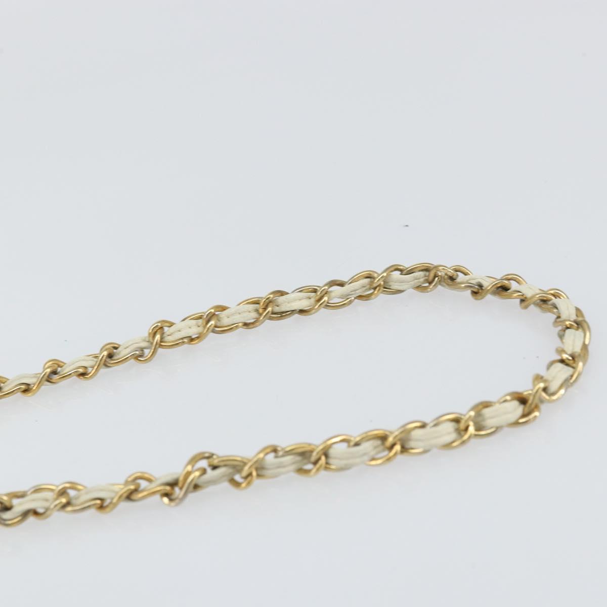CHANEL Matelasse Chain Shoulder Bag Lamb Skin White Gold CC Auth bs31806