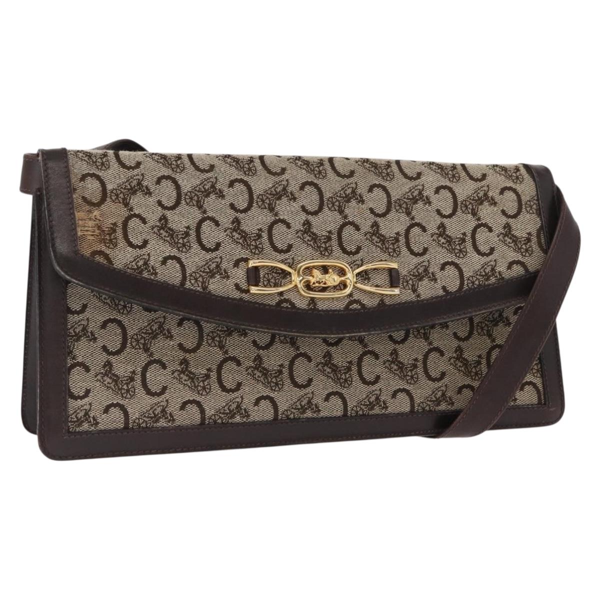 CELINE C Sulky Shoulder Bag Canvas Brown Gold Auth bs31808