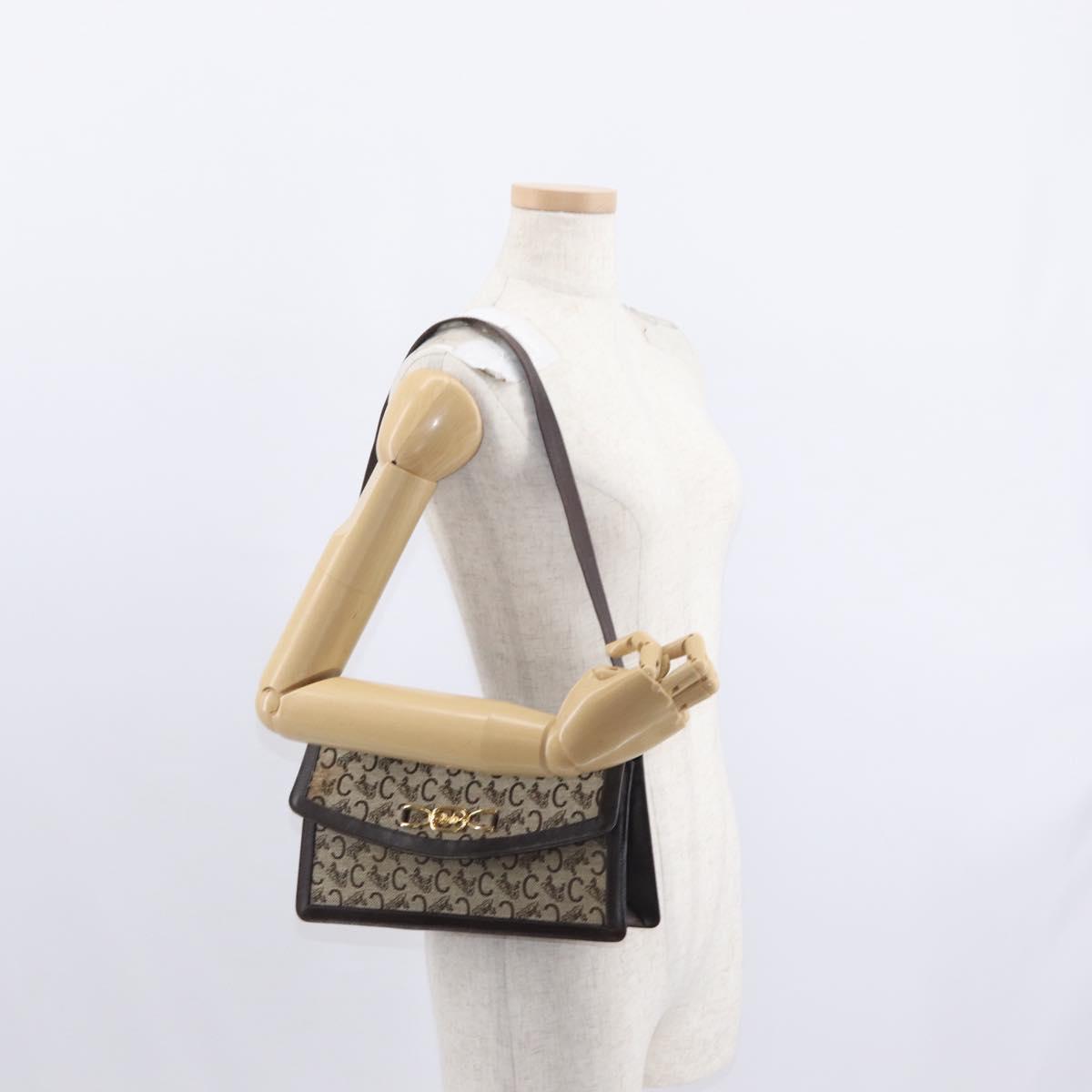 CELINE C Sulky Shoulder Bag Canvas Brown Gold Auth bs31808