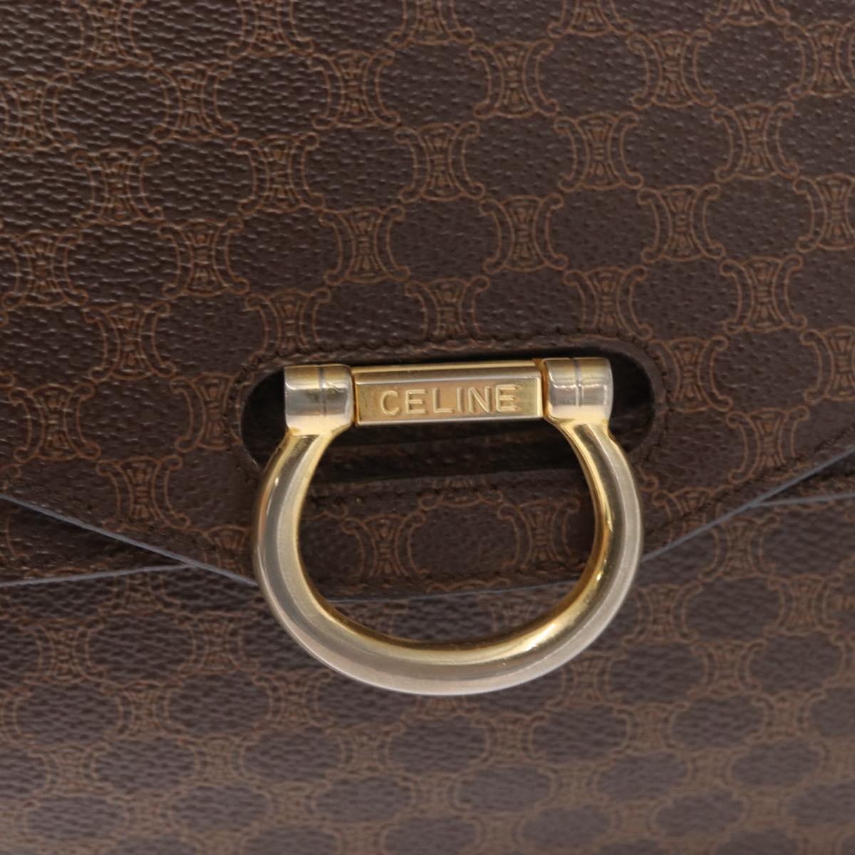CELINE Macadam Canvas Hand Bag PVC Leather Brown Gold Auth bs31809