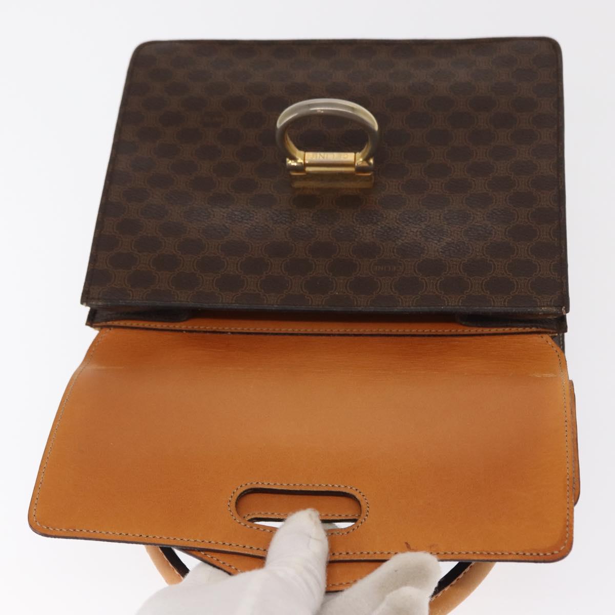 CELINE Macadam Canvas Hand Bag PVC Leather Brown Gold Auth bs31809