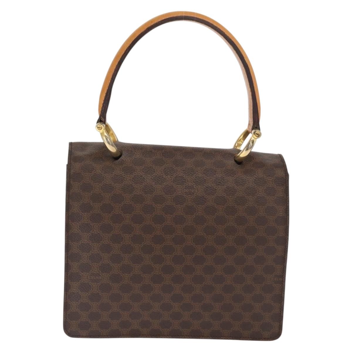 CELINE Macadam Canvas Hand Bag PVC Leather Brown Gold Auth bs31809