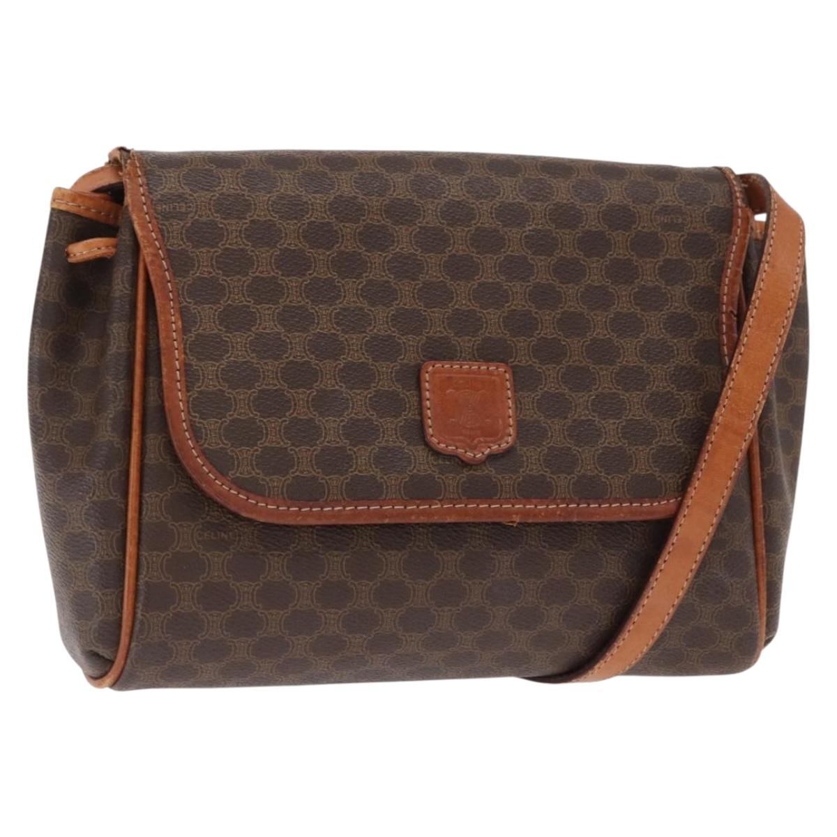CELINE Macadam Canvas Shoulder Bag PVC Leather Brown Gold Auth bs31810