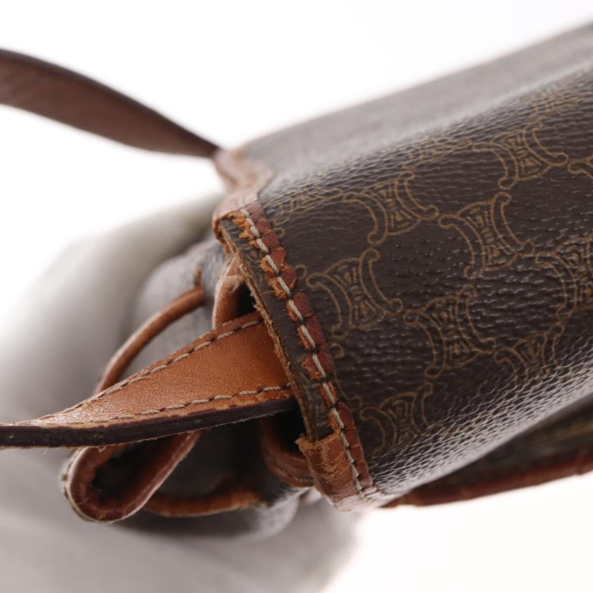 CELINE Macadam Canvas Shoulder Bag PVC Leather Brown Gold Auth bs31810
