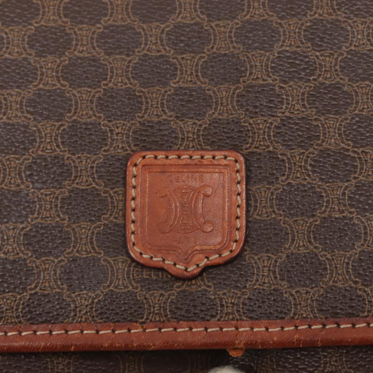 CELINE Macadam Canvas Shoulder Bag PVC Leather Brown Gold Auth bs31810