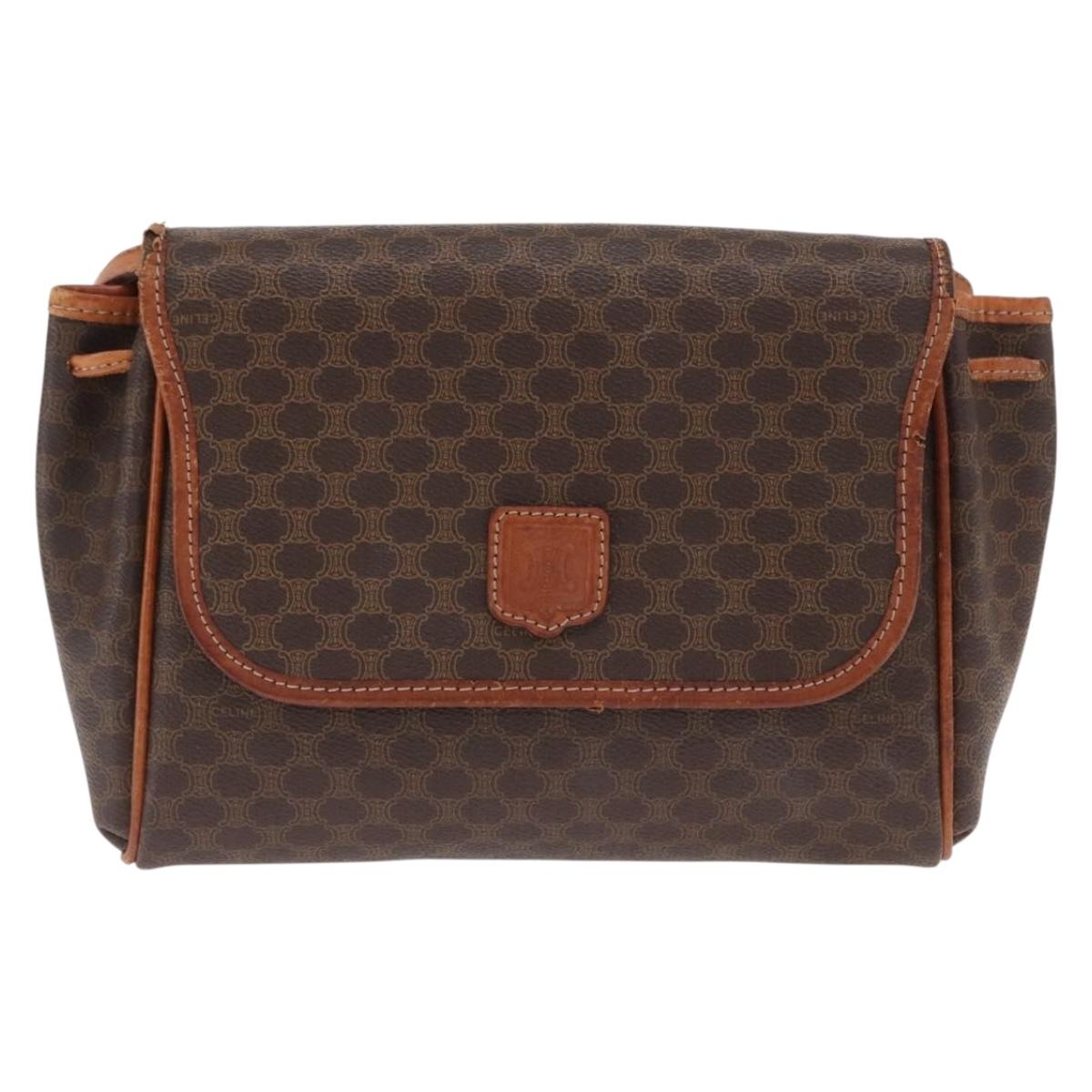 CELINE Macadam Canvas Shoulder Bag PVC Leather Brown Gold Auth bs31810