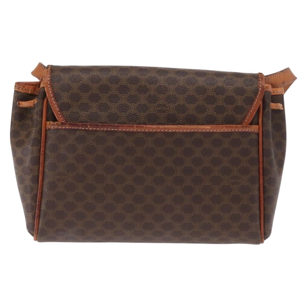 CELINE Macadam Canvas Shoulder Bag PVC Leather Brown Gold Auth bs31810