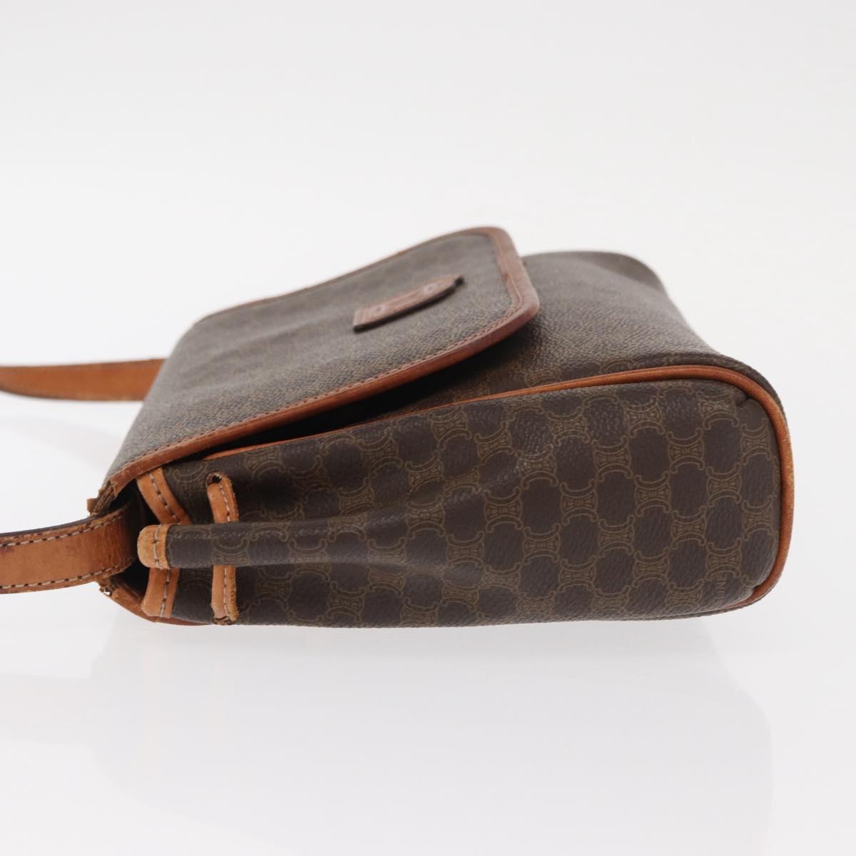 CELINE Macadam Canvas Shoulder Bag PVC Leather Brown Gold Auth bs31810