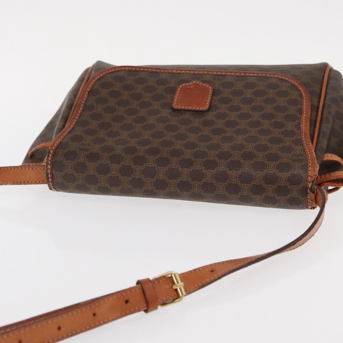CELINE Macadam Canvas Shoulder Bag PVC Leather Brown Gold Auth bs31810