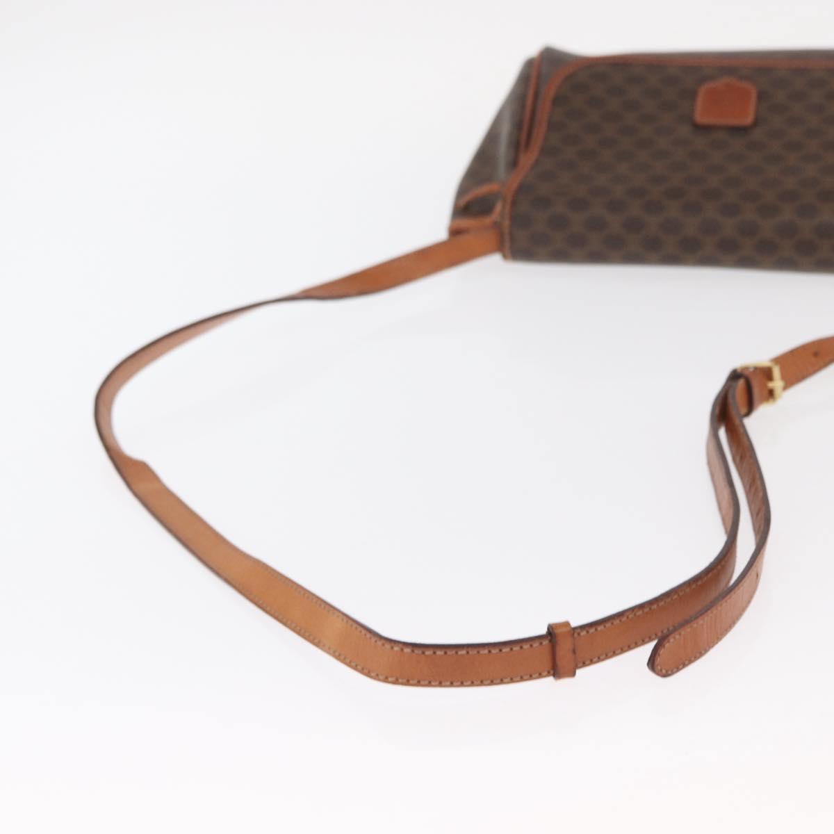 CELINE Macadam Canvas Shoulder Bag PVC Leather Brown Gold Auth bs31810