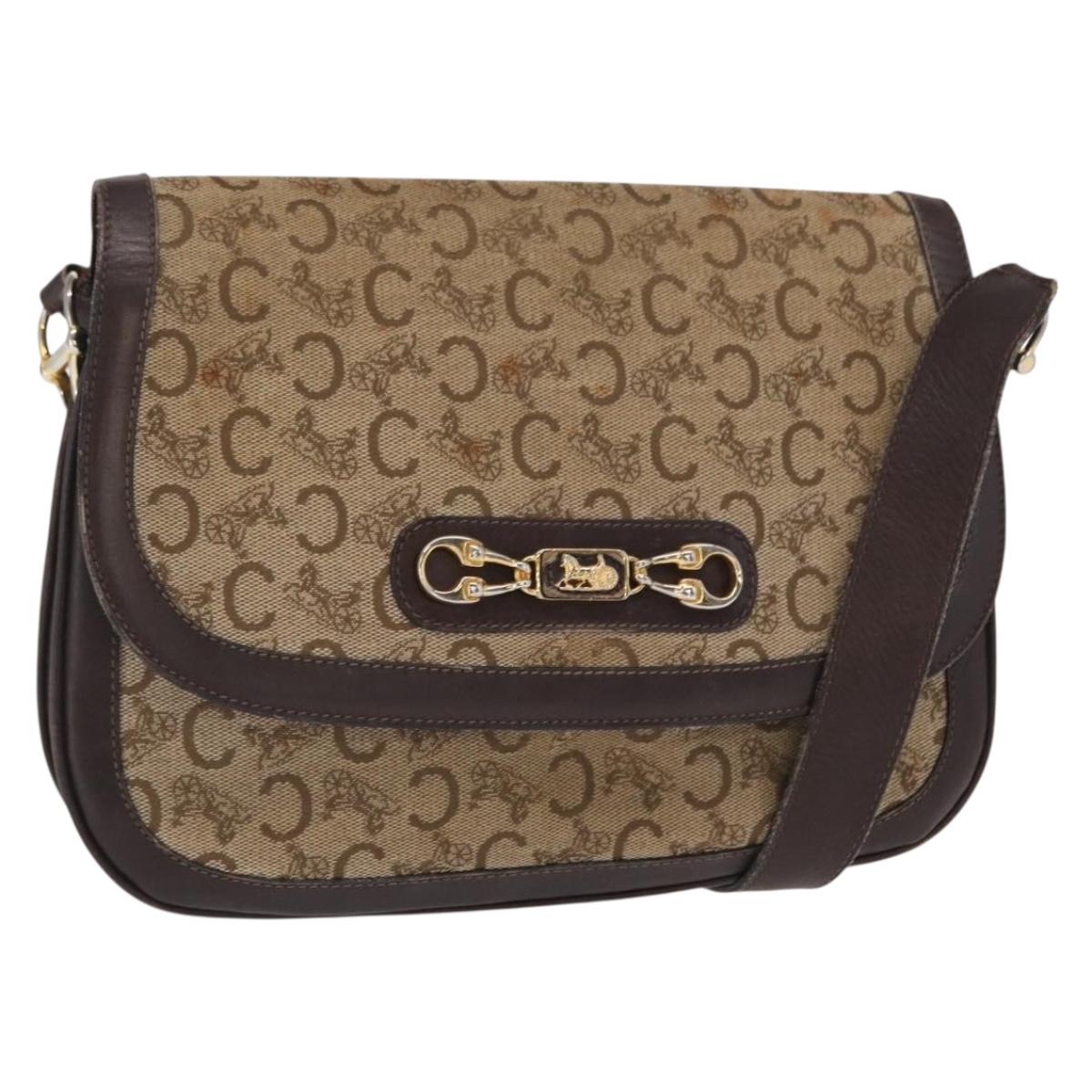 CELINE C Sulky Shoulder Bag Canvas Brown Gold Auth bs31812