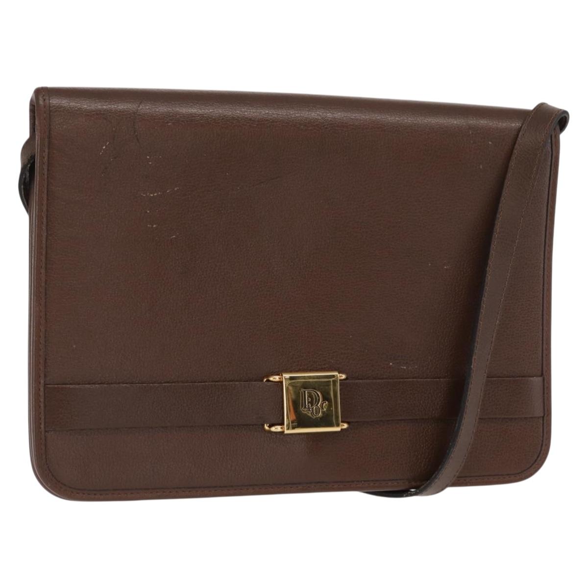 Christian Dior Shoulder Bag Leather Brown Gold Auth bs31813