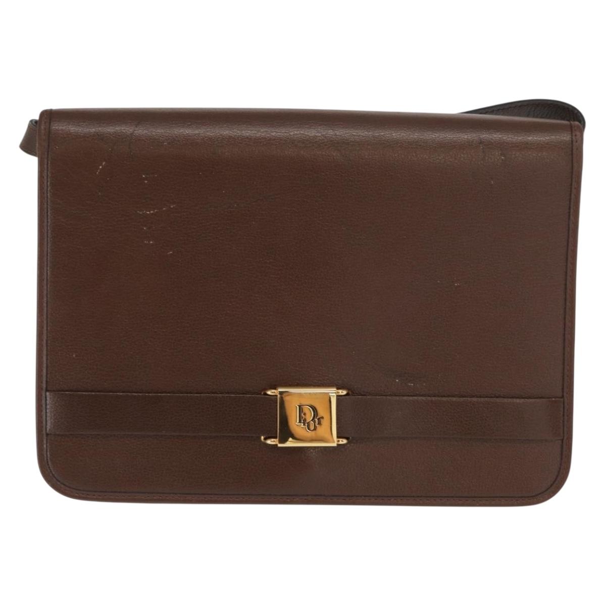 Christian Dior Shoulder Bag Leather Brown Gold Auth bs31813