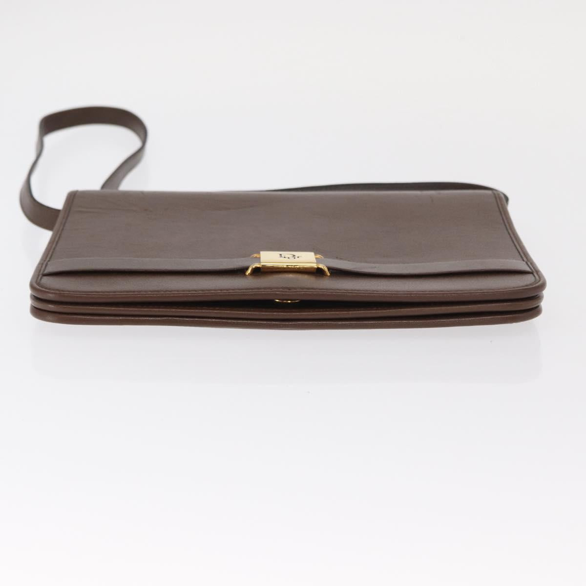 Christian Dior Shoulder Bag Leather Brown Gold Auth bs31813