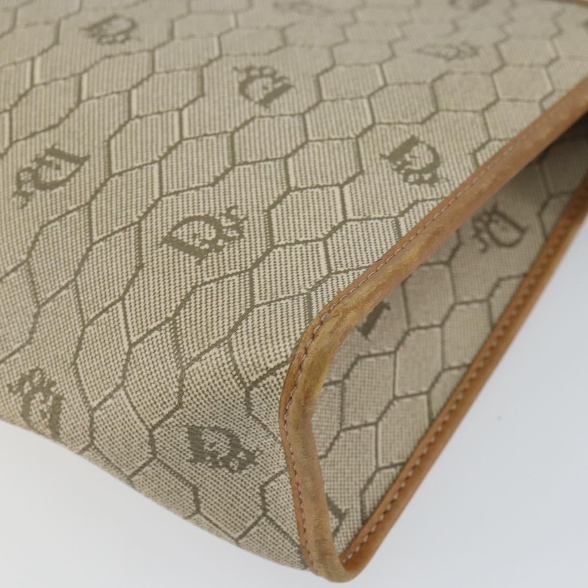Christian Dior Honeycomb Canvas Clutch Bag PVC Beige Gold Auth bs31814