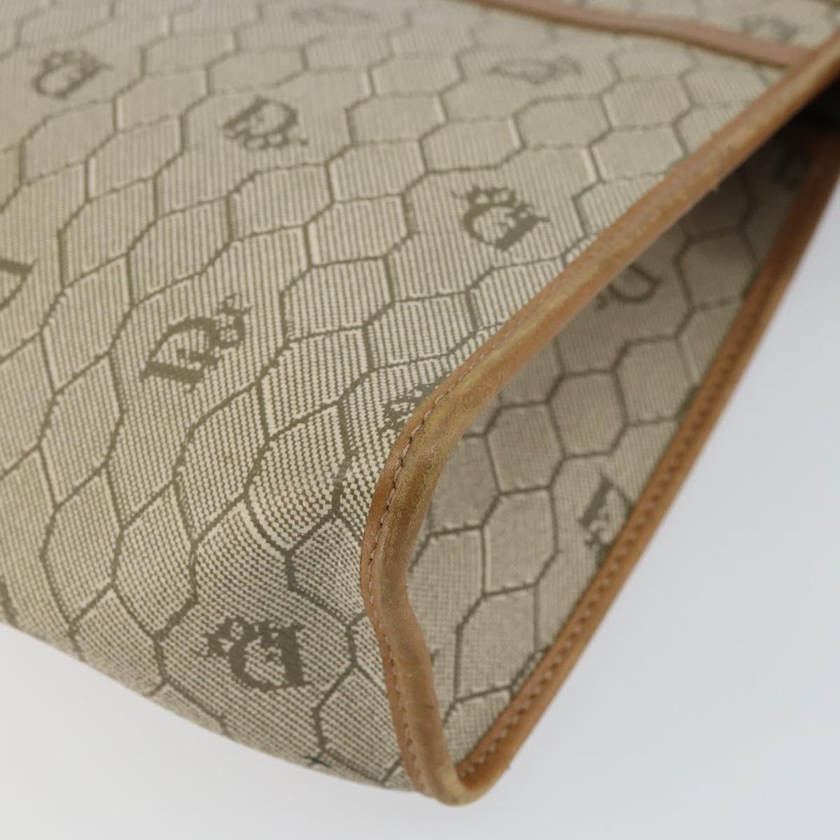 Christian Dior Honeycomb Canvas Clutch Bag PVC Beige Gold Auth bs31814