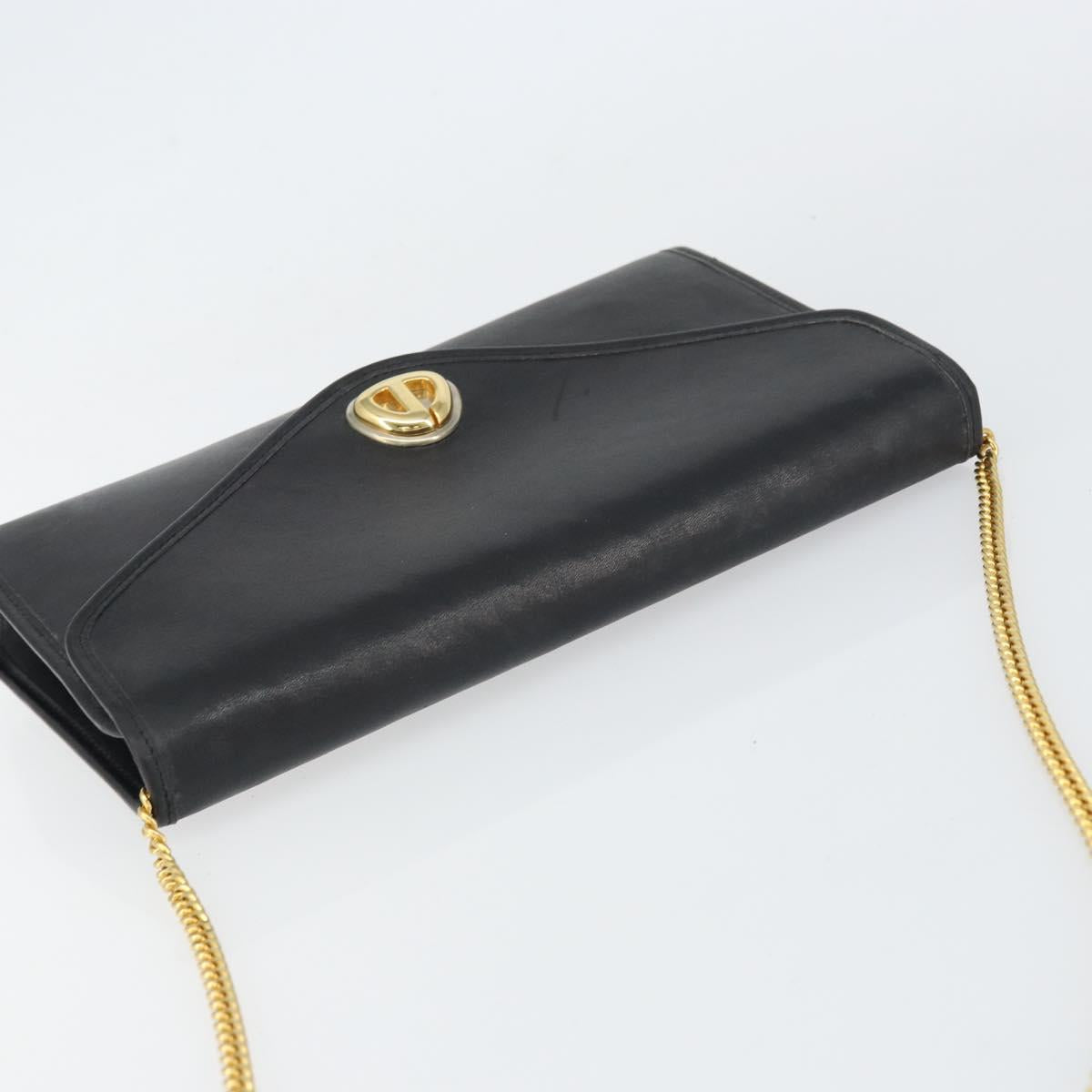 Christian Dior Chain Shoulder Bag Leather Black Gold Auth bs31815