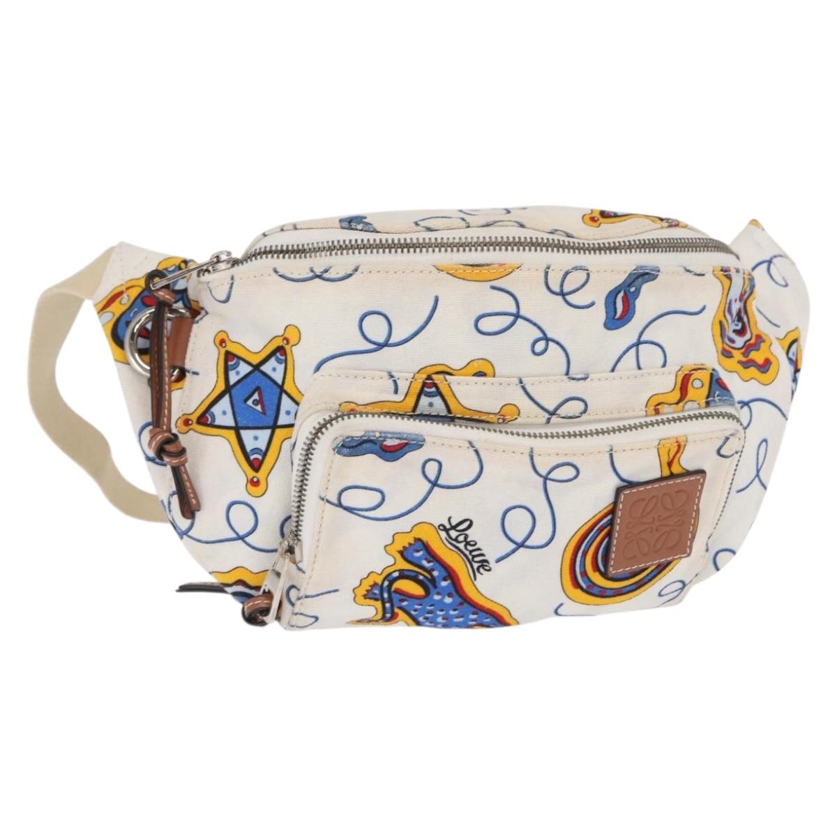 LOEWE Waist Bag Canvas White Silver Auth bs31816