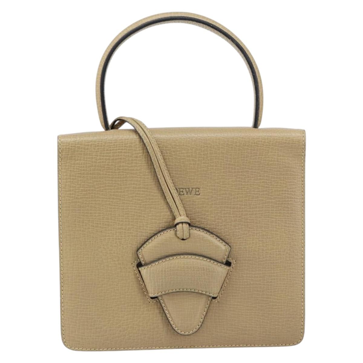LOEWE Barcelona Hand Bag Leather Beige Auth bs31817