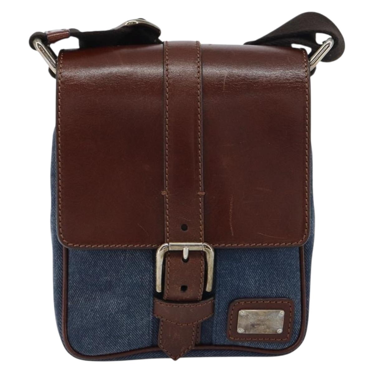 DOLCE&GABBANA Shoulder Bag Leather Canvas Blue Silver Auth bs31820