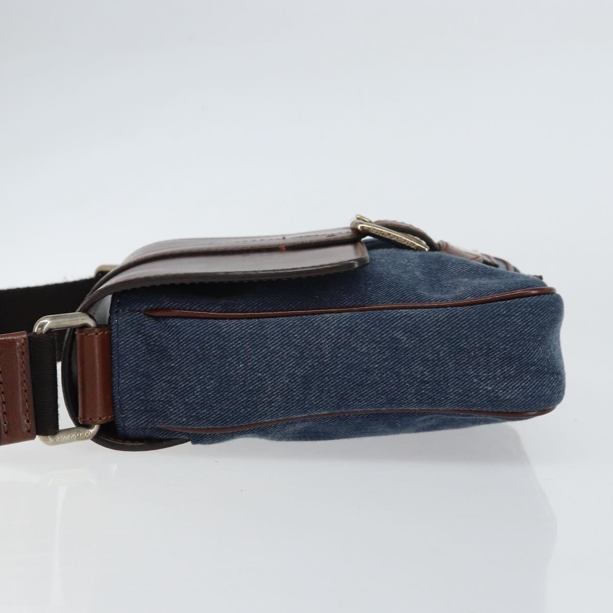 DOLCE&GABBANA Shoulder Bag Leather Canvas Blue Silver Auth bs31820