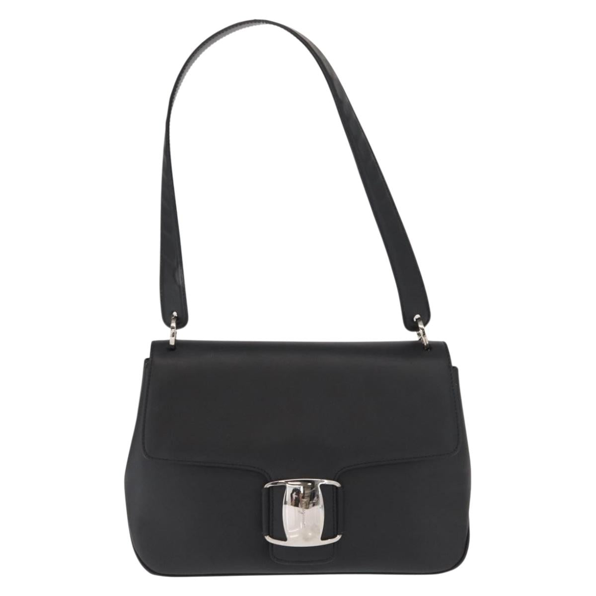 Salvatore Ferragamo Vala Shoulder Bag Leather Black Silver Auth bs31823