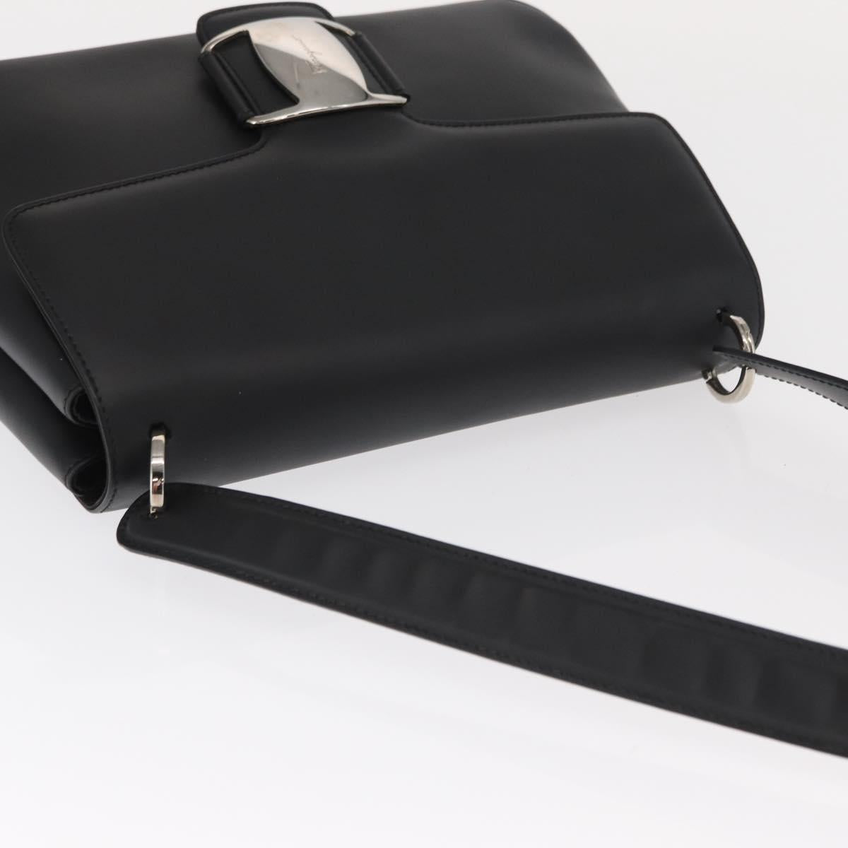 Salvatore Ferragamo Vala Shoulder Bag Leather Black Silver Auth bs31823