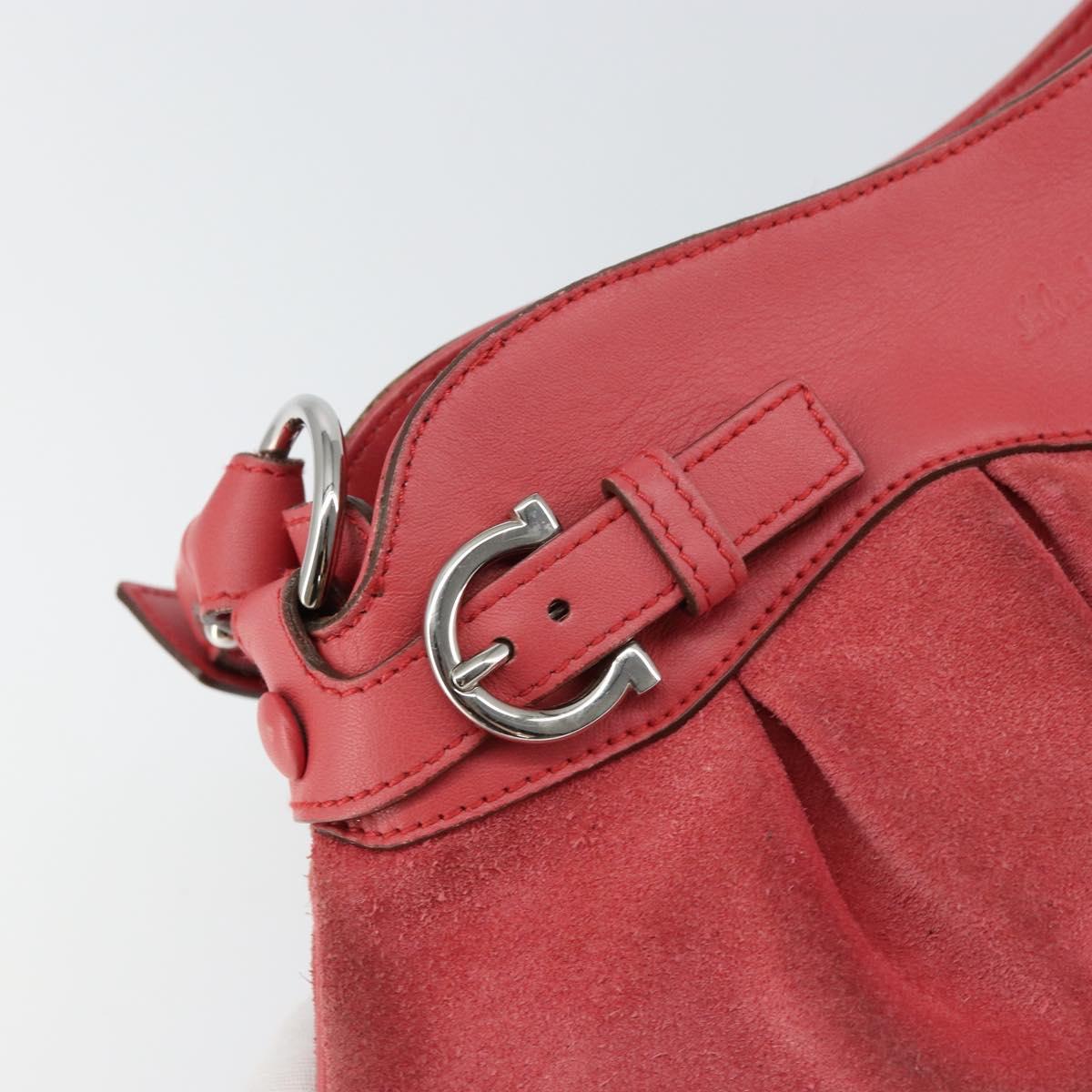 Salvatore Ferragamo Gancini Shoulder Bag Suede Leather Pink Silver Auth bs31824