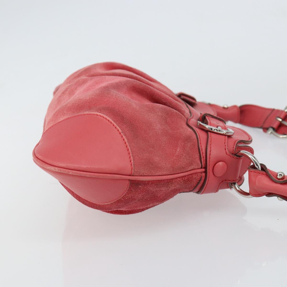 Salvatore Ferragamo Gancini Shoulder Bag Suede Leather Pink Silver Auth bs31824