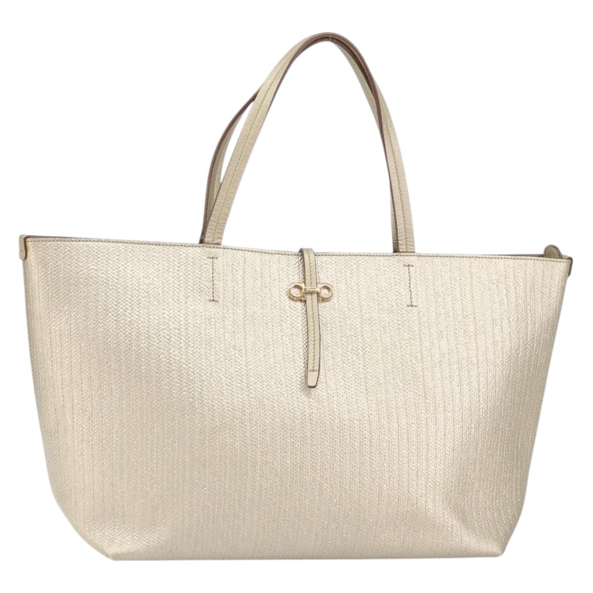 Salvatore Ferragamo Gancini Tote Bag Leather Gold Tone Auth bs31825