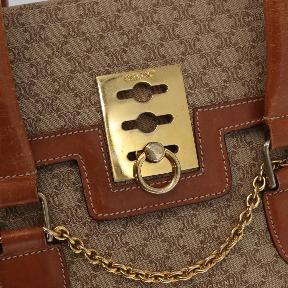CELINE Macadam Canvas Hand Bag PVC Beige Gold Auth bs31832