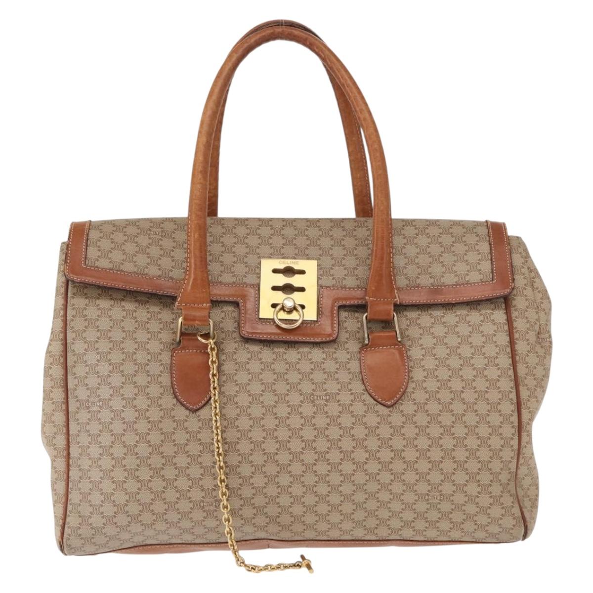 CELINE Macadam Canvas Hand Bag PVC Beige Gold Auth bs31832