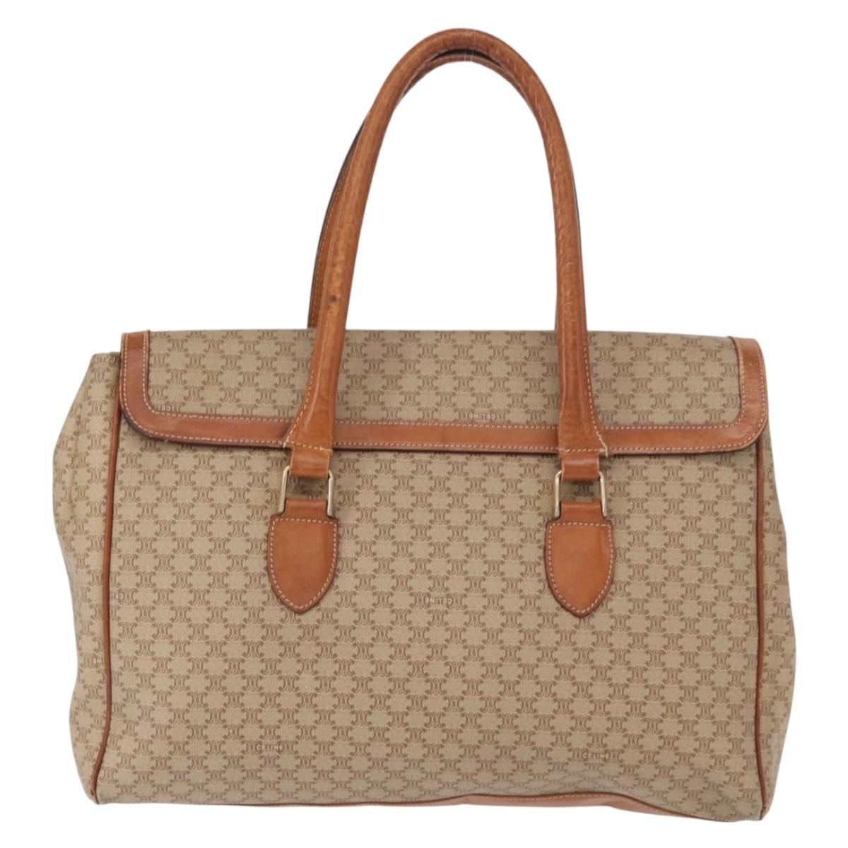 CELINE Macadam Canvas Hand Bag PVC Beige Gold Auth bs31832