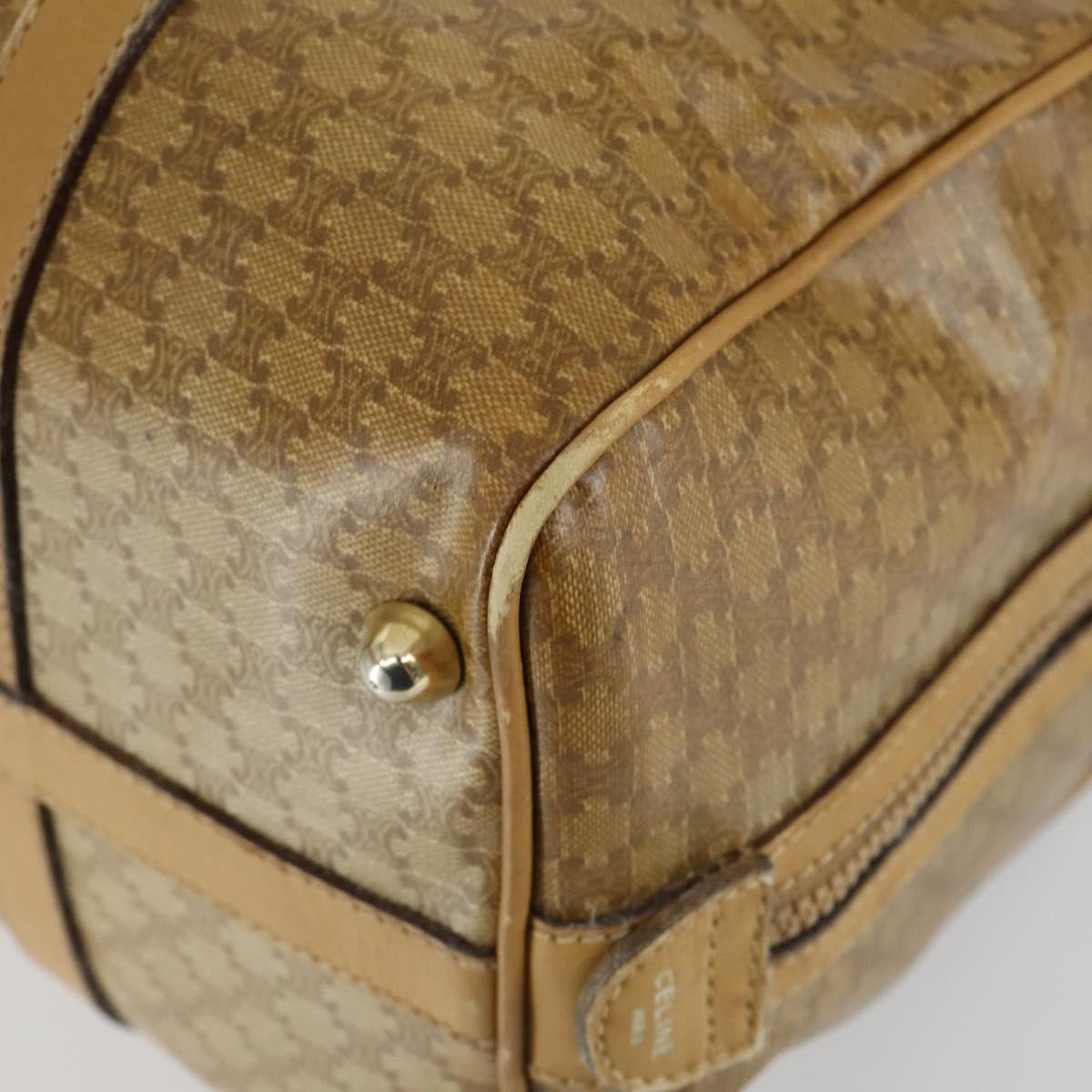 CELINE Macadam Canvas Boston Bag PVC Beige Gold Auth bs31833