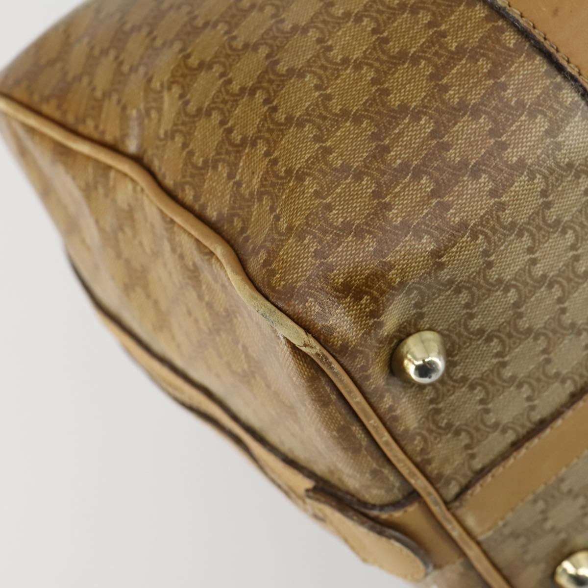 CELINE Macadam Canvas Boston Bag PVC Beige Gold Auth bs31833