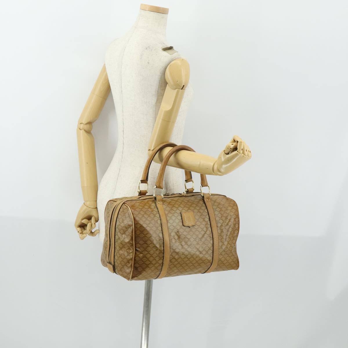 CELINE Macadam Canvas Boston Bag PVC Beige Gold Auth bs31833