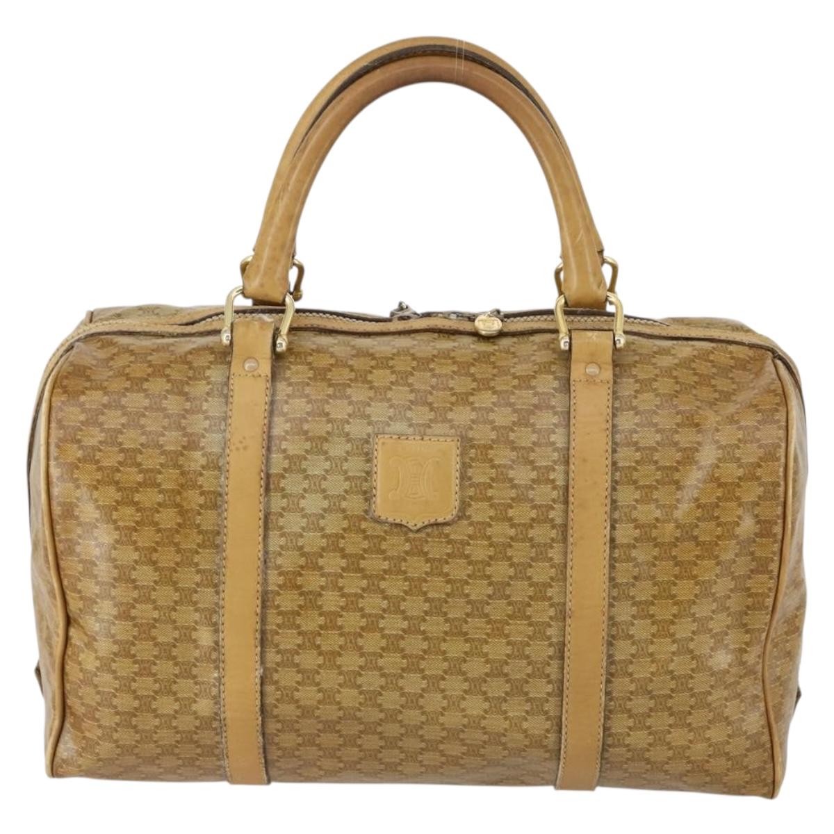 CELINE Macadam Canvas Boston Bag PVC Beige Gold Auth bs31833