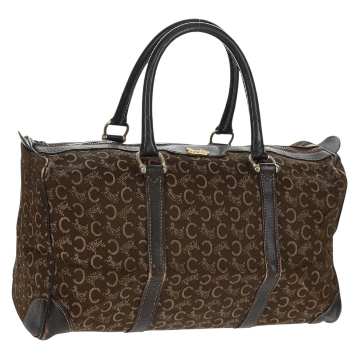 CELINE C Sulky Boston Bag Canvas Brown Gold Auth bs31834