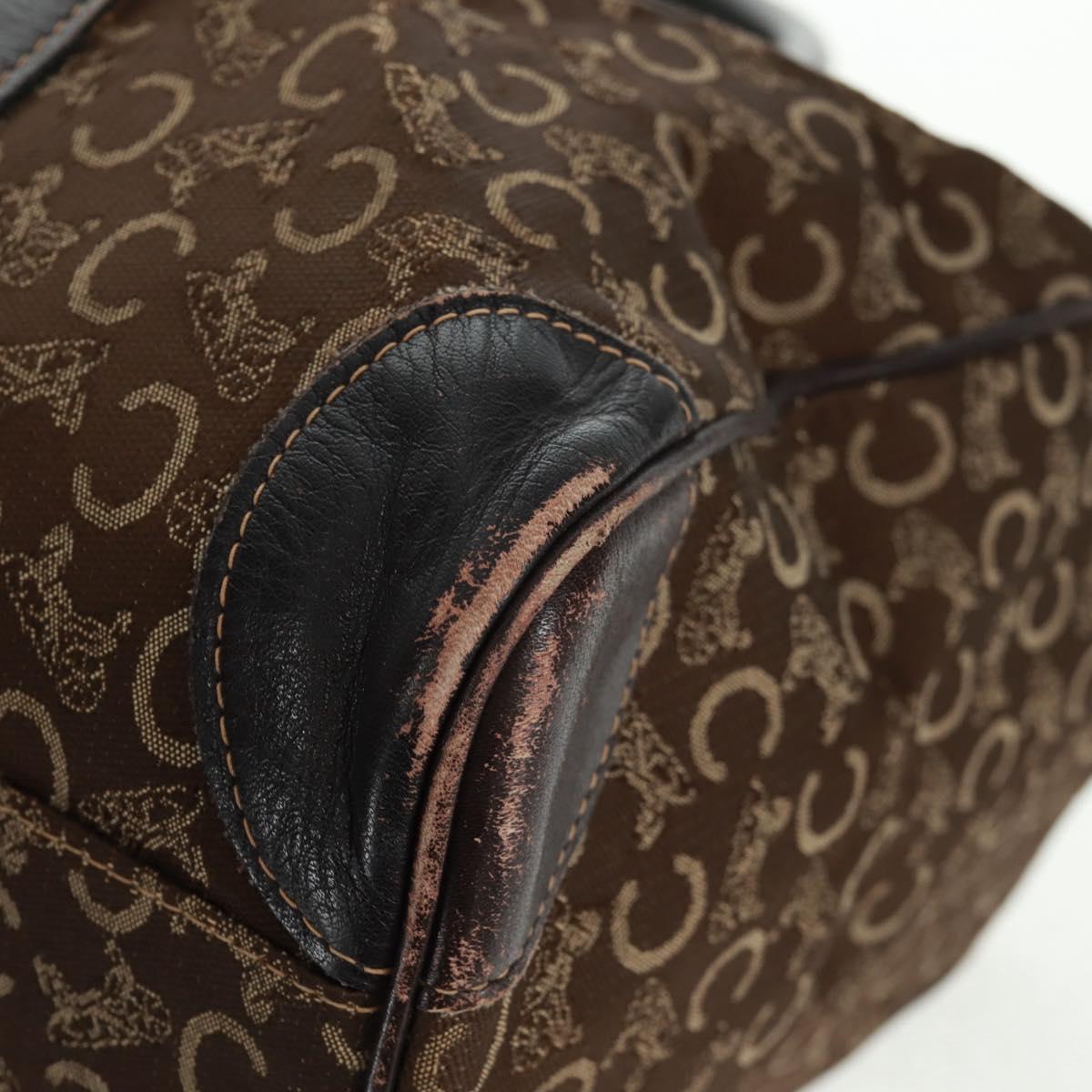 CELINE C Sulky Boston Bag Canvas Brown Gold Auth bs31834