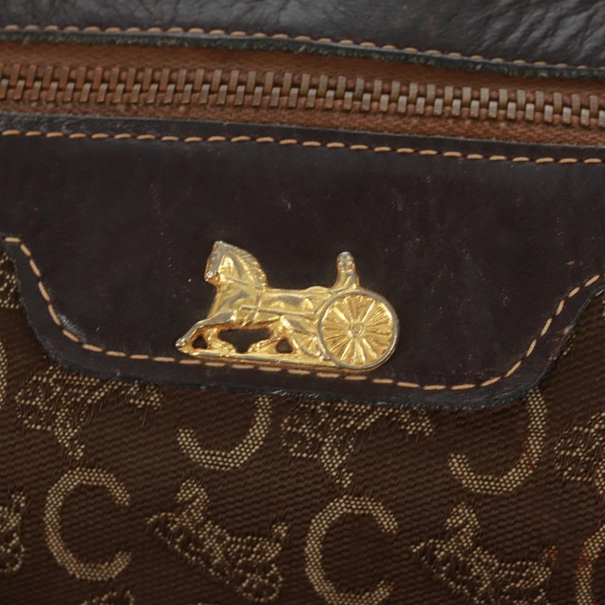 CELINE C Sulky Boston Bag Canvas Brown Gold Auth bs31834