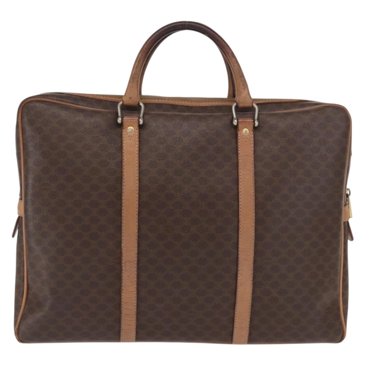 CELINE Macadam Canvas Business Bag PVC Brown Gold Auth bs31835