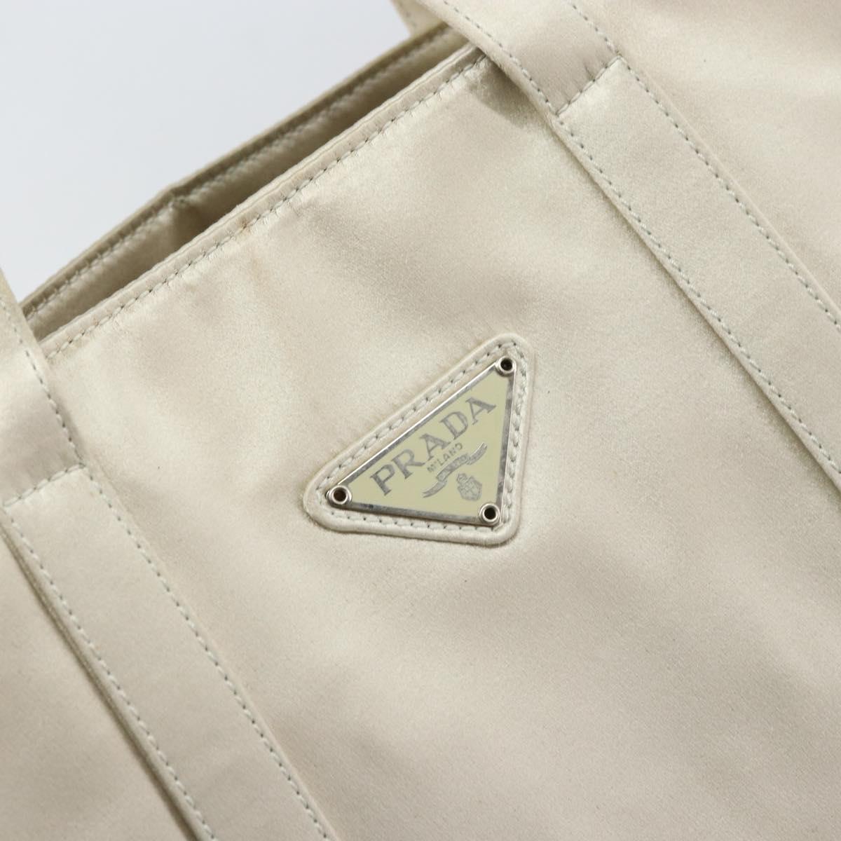 PRADA Hand Bag Satin White Auth bs31836