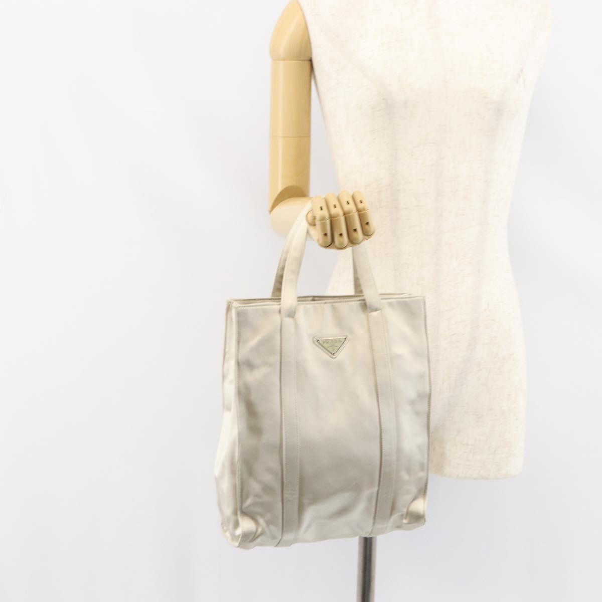 PRADA Hand Bag Satin White Auth bs31836