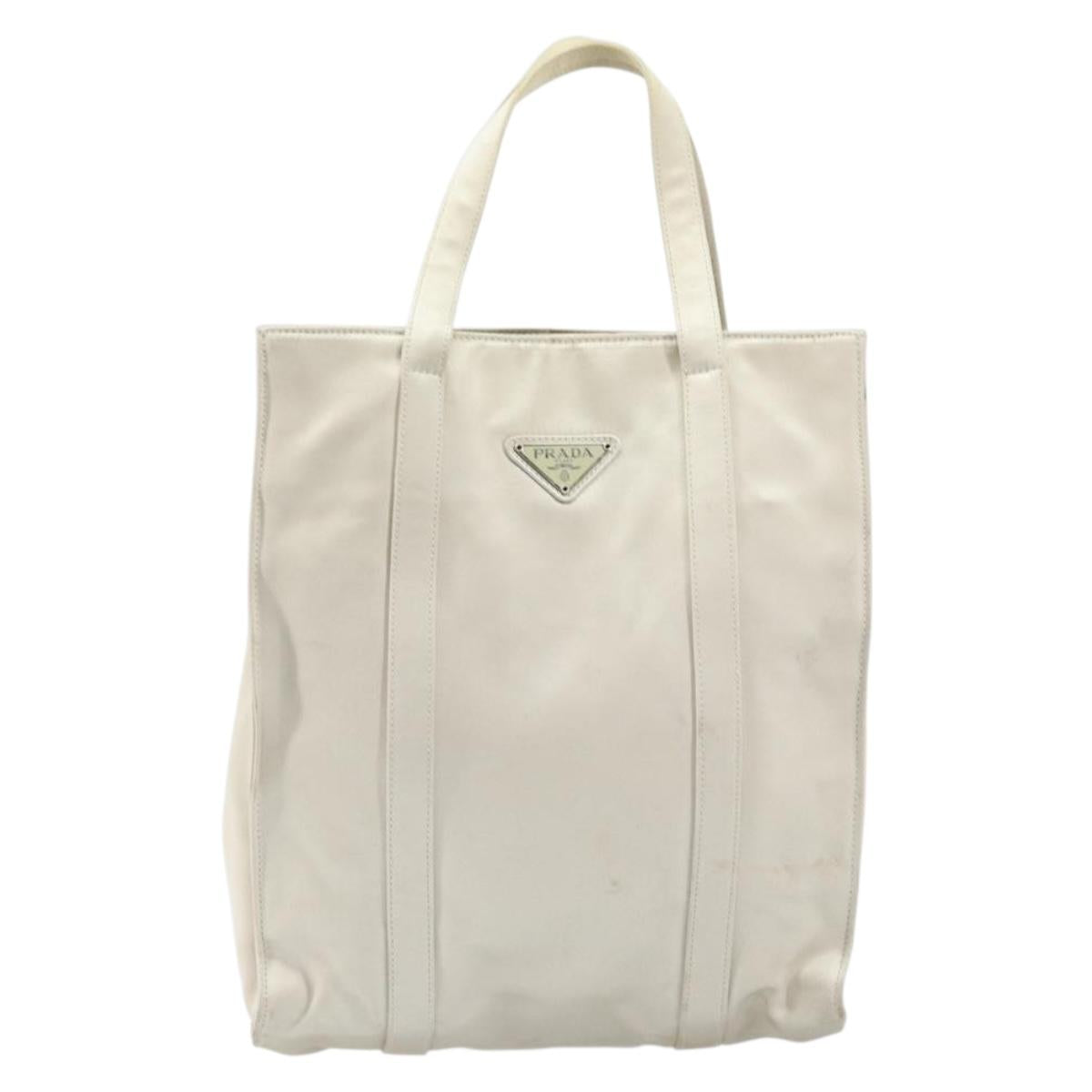 PRADA Hand Bag Satin White Auth bs31836