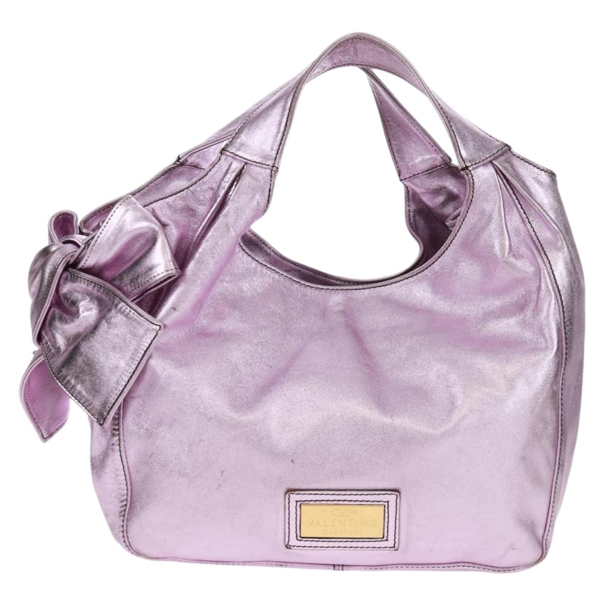 VALENTINO Hand Bag Leather Pink Gold Auth bs31839